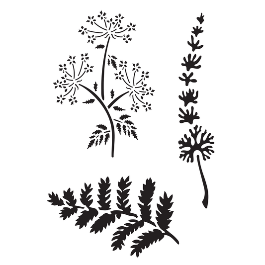 Reusable Stencil - Professional Quality - Ferns & Flowers #2 - Made in the UK - Food Safe Non Adhesive -  White Laser Cut PET Material for Cakes, Cookies, Coffees, Serving Plates