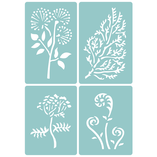 Reusable Stencil - Professional Quality - Ferns & Flowers #1 - Made in the UK - Low Adhesive -  Blue Vinyl Material for Cardmaking, Canvas, Paper, Interior Decor, Layering