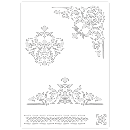 Reusable Stencil - Professional Quality - Fleur de Lys Motifs - Made in the UK - Food Safe Non Adhesive -  White Laser Cut PET Material for Cakes, Cookies, Coffees, Serving Plates
