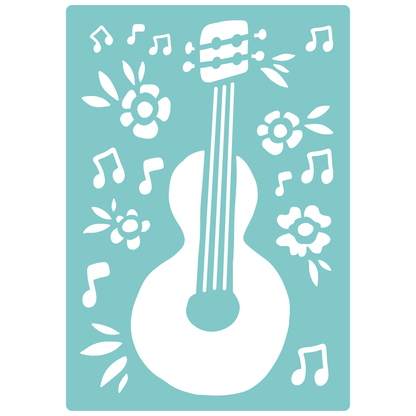 Reusable Stencil - Professional Quality - Floral Flamenco Guitar - Made in the UK - Low Adhesive -  Blue Vinyl Material for Cardmaking, Canvas, Paper, Interior Decor, Layering
