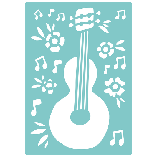 Reusable Stencil - Professional Quality - Floral Flamenco Guitar - Made in the UK - Low Adhesive -  Blue Vinyl Material for Cardmaking, Canvas, Paper, Interior Decor, Layering