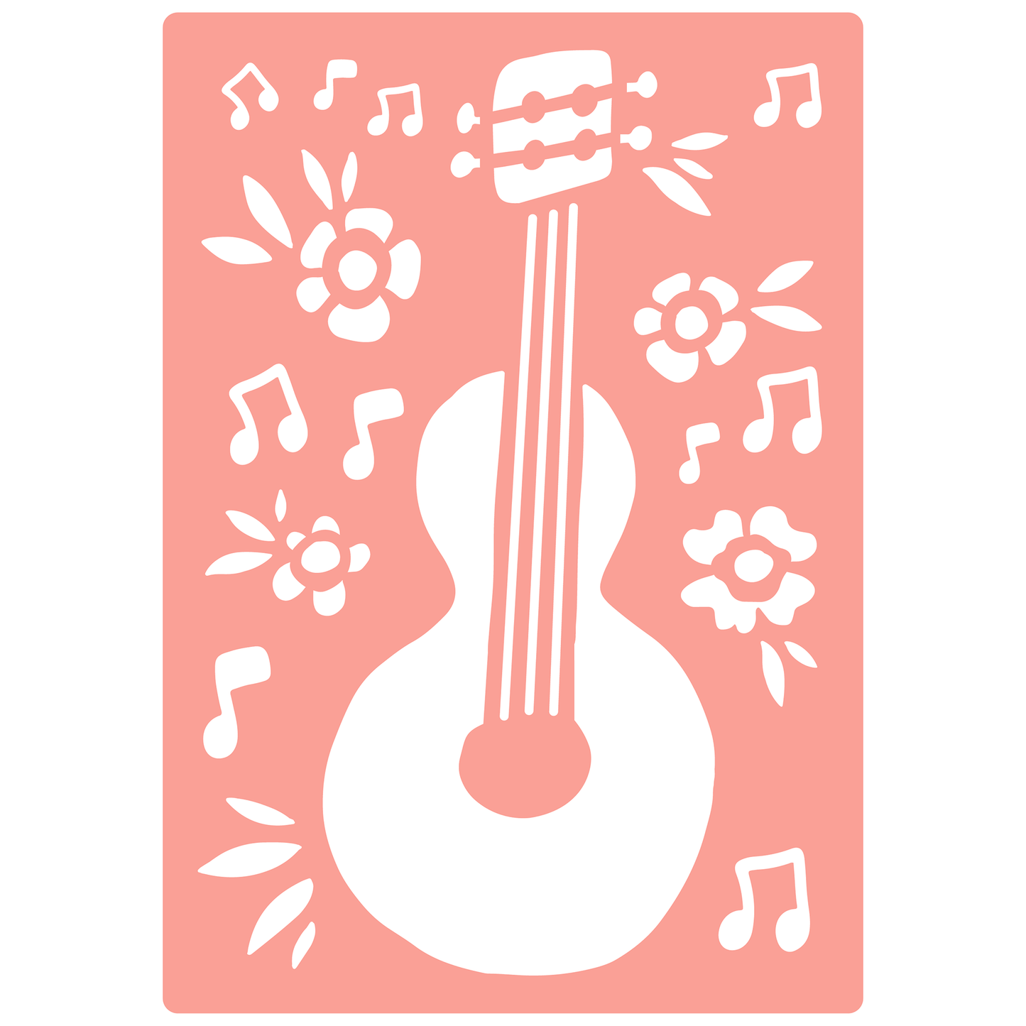 Reusable Stencil - Professional Quality - Floral Flamenco Guitar - Made in the UK - High Adhesive -  Pink Vinyl Material for Glass, Mirrors, Bottles, Tiles, Wood