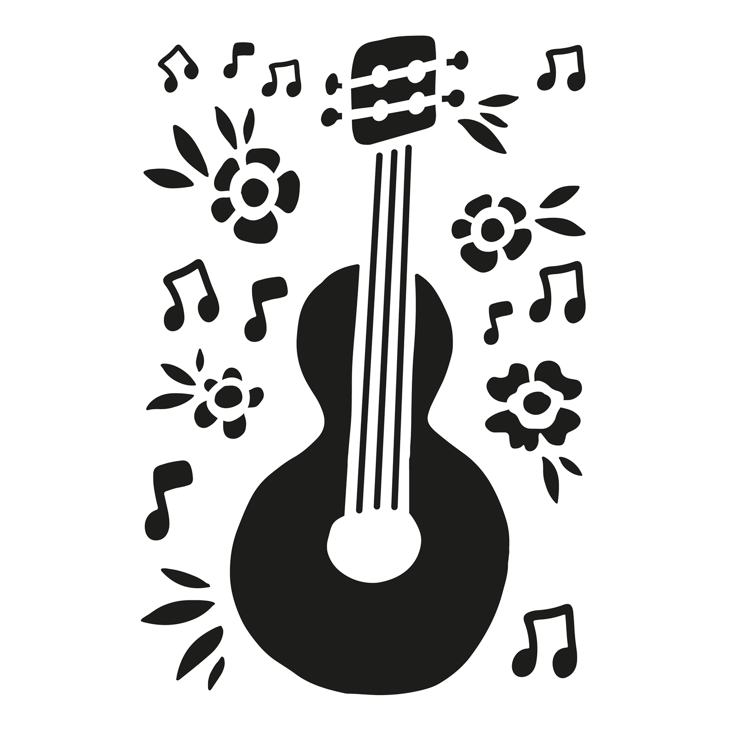 Reusable Stencil - Professional Quality - Floral Flamenco Guitar - Made in the UK - High Adhesive -  Pink Vinyl Material for Glass, Mirrors, Bottles, Tiles, Wood