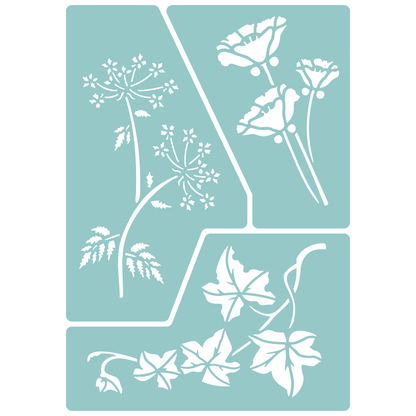 Reusable Stencil - Professional Quality - Flower Collection #1 - Made in the UK - Low Adhesive -  Blue Vinyl Material for Cardmaking, Canvas, Paper, Interior Decor, Layering