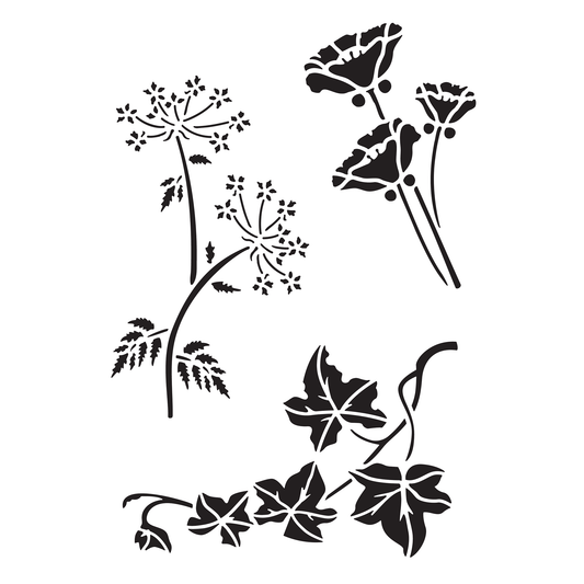Reusable Stencil - Professional Quality - Flower Collection #1 - Made in the UK - Food Safe Non Adhesive -  White Laser Cut PET Material for Cakes, Cookies, Coffees, Serving Plates
