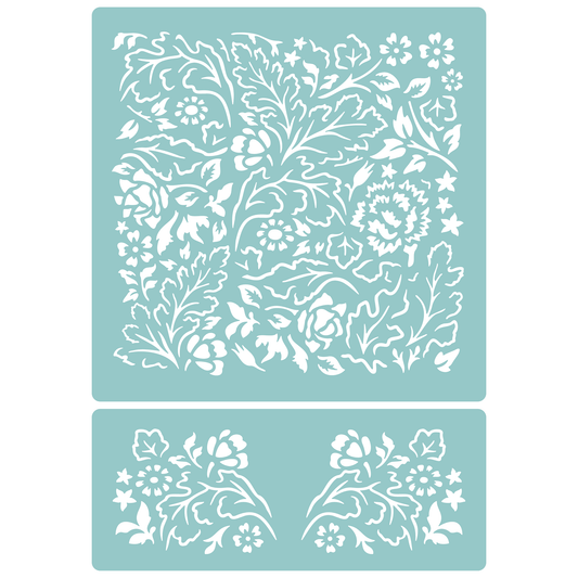 Reusable Stencil - Professional Quality - Flowers & Leaves Background - Made in the UK - Low Adhesive -  Blue Vinyl Material for Cardmaking, Canvas, Paper, Interior Decor, Layering