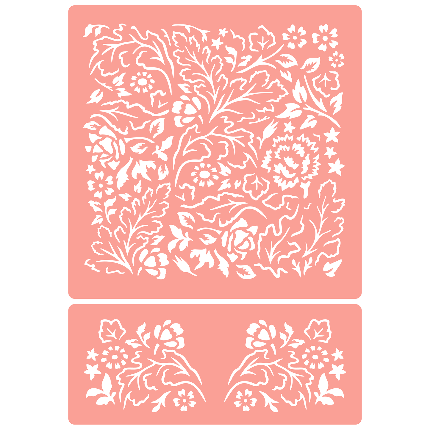 Reusable Stencil - Professional Quality - Flowers & Leaves Background - Made in the UK - High Adhesive -  Pink Vinyl Material for Glass, Mirrors, Bottles, Tiles, Wood