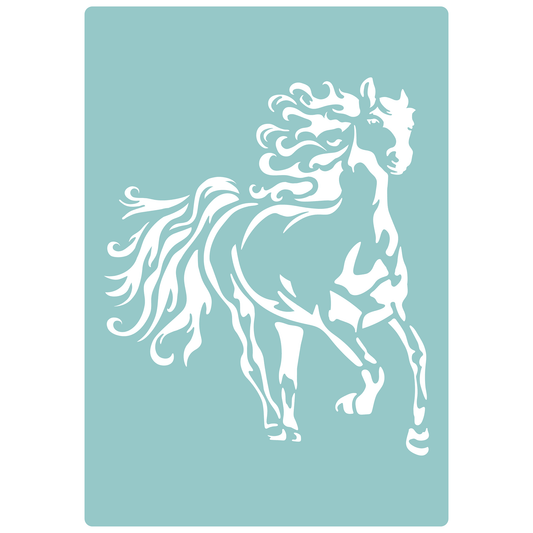 Reusable Stencil - Professional Quality - Flowing Horse - Made in the UK - Low Adhesive -  Blue Vinyl Material for Cardmaking, Canvas, Paper, Interior Decor, Layering