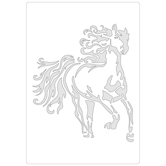 Reusable Stencil - Professional Quality - Flowing Horse - Made in the UK - Food Safe Non Adhesive -  White Laser Cut PET Material for Cakes, Cookies, Coffees, Serving Plates