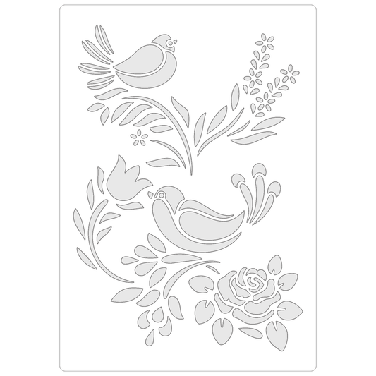 Reusable Stencil - Professional Quality - Garden Birds #1 - Made in the UK - Food Safe Non Adhesive -  White Laser Cut PET Material for Cakes, Cookies, Coffees, Serving Plates
