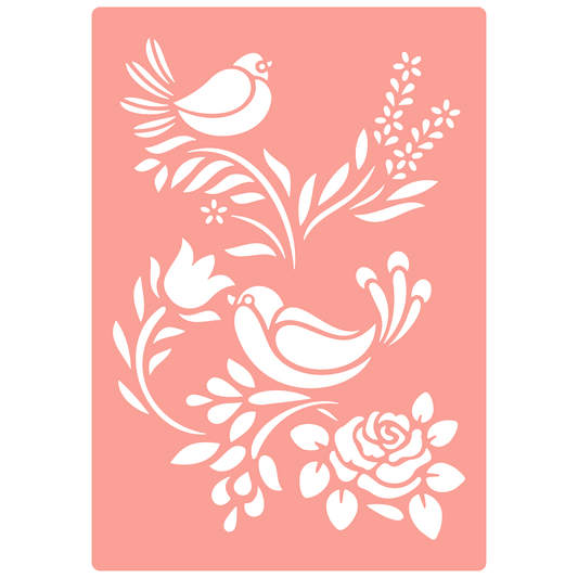 Reusable Stencil - Professional Quality - Garden Birds #1 - Made in the UK - High Adhesive -  Pink Vinyl Material for Glass, Mirrors, Bottles, Tiles, Wood