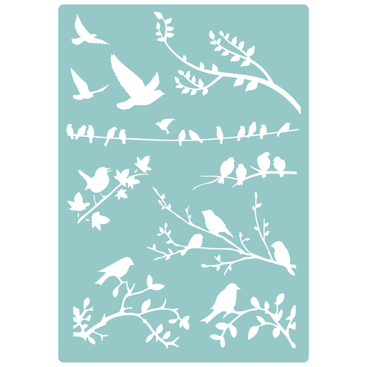 Reusable Stencil - Professional Quality - Garden Birds #2 - Made in the UK - Low Adhesive -  Blue Vinyl Material for Cardmaking, Canvas, Paper, Interior Decor, Layering