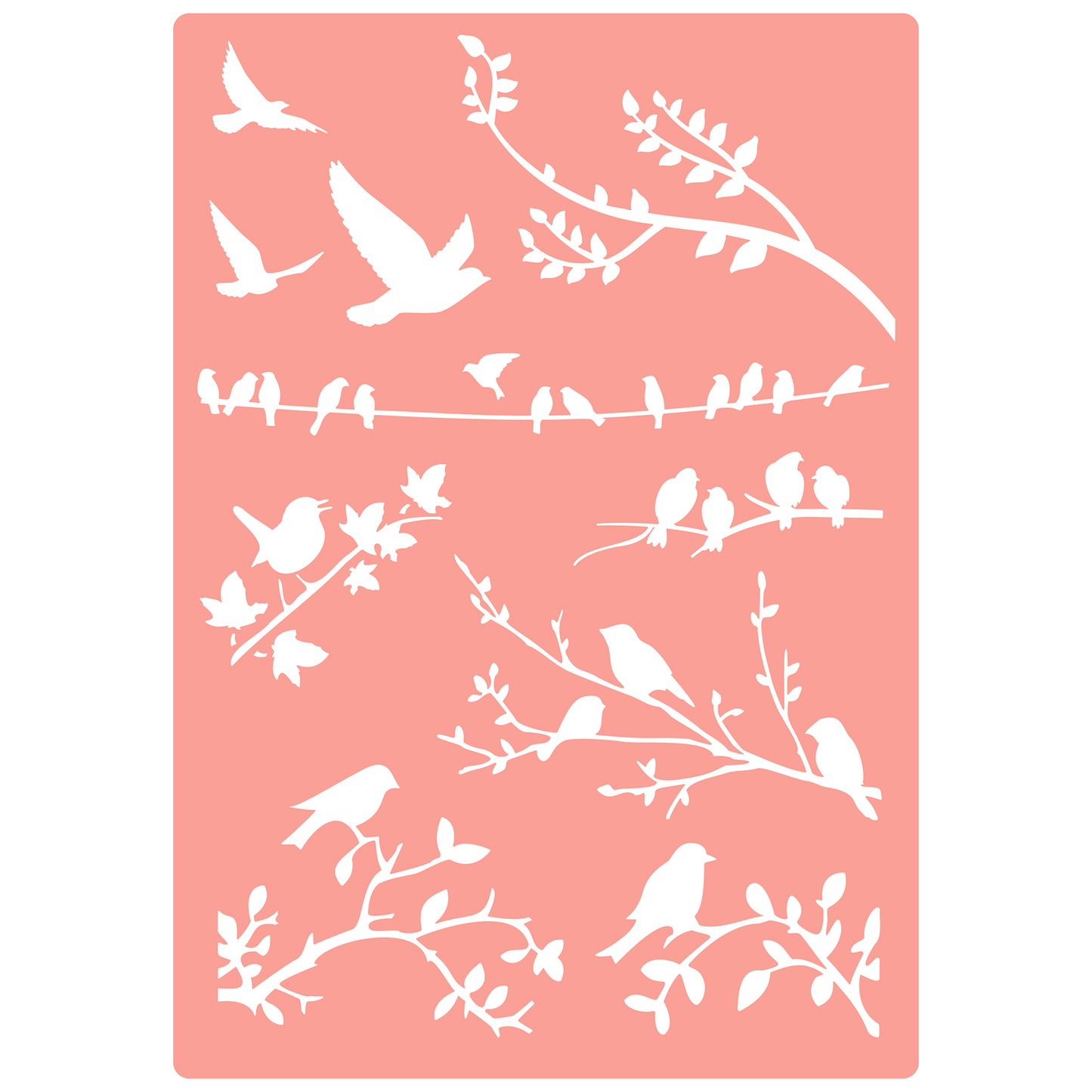 Reusable Stencil - Professional Quality - Garden Birds #2 - Made in the UK - High Adhesive -  Pink Vinyl Material for Glass, Mirrors, Bottles, Tiles, Wood