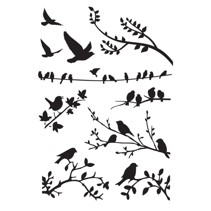 Reusable Stencil - Professional Quality - Garden Birds #2 - Made in the UK - High Adhesive -  Pink Vinyl Material for Glass, Mirrors, Bottles, Tiles, Wood