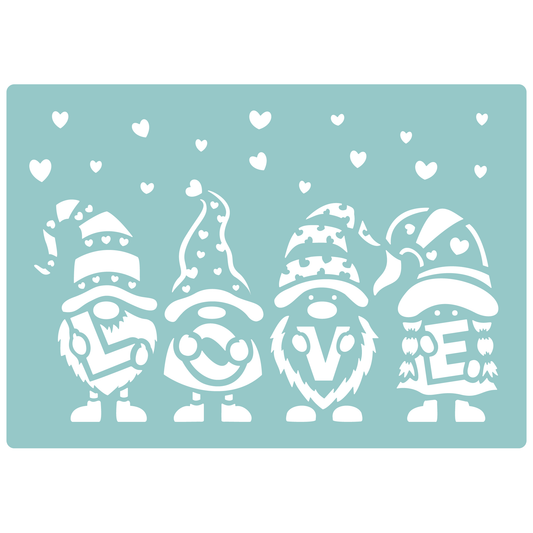 Reusable Stencil - Professional Quality - Gnomes In LOVE - Made in the UK - Low Adhesive -  Blue Vinyl Material for Cardmaking, Canvas, Paper, Interior Decor, Layering