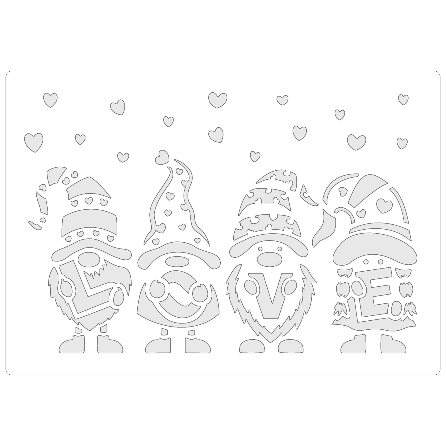 Reusable Stencil - Professional Quality - Gnomes In LOVE - Made in the UK - Food Safe Non Adhesive -  White Laser Cut PET Material for Cakes, Cookies, Coffees, Serving Plates