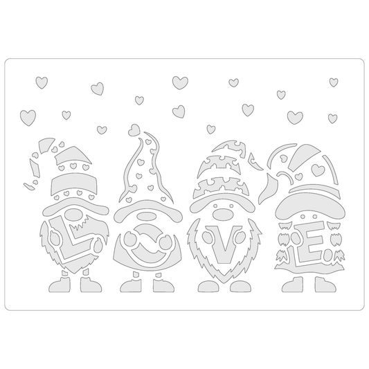 Reusable Stencil - Professional Quality - Gnomes In LOVE - Made in the UK - Food Safe Non Adhesive -  White Laser Cut PET Material for Cakes, Cookies, Coffees, Serving Plates