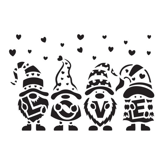 Reusable Stencil - Professional Quality - Gnomes In LOVE - Made in the UK - Food Safe Non Adhesive -  White Laser Cut PET Material for Cakes, Cookies, Coffees, Serving Plates