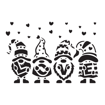 Reusable Stencil - Professional Quality - Gnomes In LOVE - Made in the UK - High Adhesive -  Pink Vinyl Material for Glass, Mirrors, Bottles, Tiles, Wood