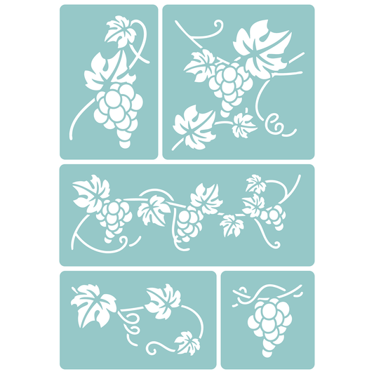 Reusable Stencil - Professional Quality - Grape Vine Collection - Made in the UK - Low Adhesive -  Blue Vinyl Material for Cardmaking, Canvas, Paper, Interior Decor, Layering