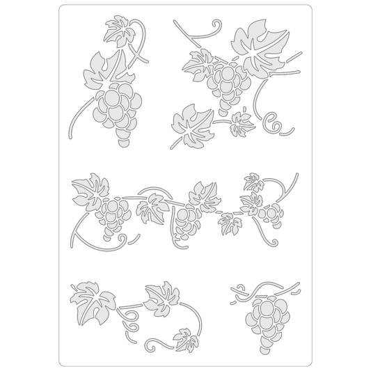 Reusable Stencil - Professional Quality - Grape Vine Collection - Made in the UK - Food Safe Non Adhesive -  White Laser Cut PET Material for Cakes, Cookies, Coffees, Serving Plates