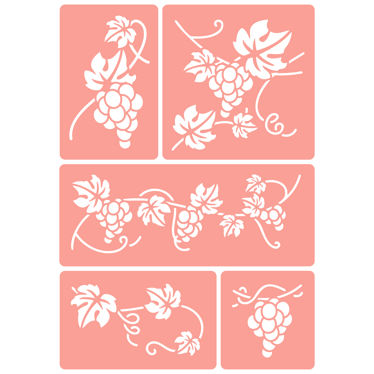 Reusable Stencil - Professional Quality - Grape Vine Collection - Made in the UK - High Adhesive -  Pink Vinyl Material for Glass, Mirrors, Bottles, Tiles, Wood