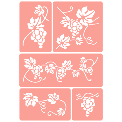 Reusable Stencil - Professional Quality - Grape Vine Collection - Made in the UK - High Adhesive -  Pink Vinyl Material for Glass, Mirrors, Bottles, Tiles, Wood