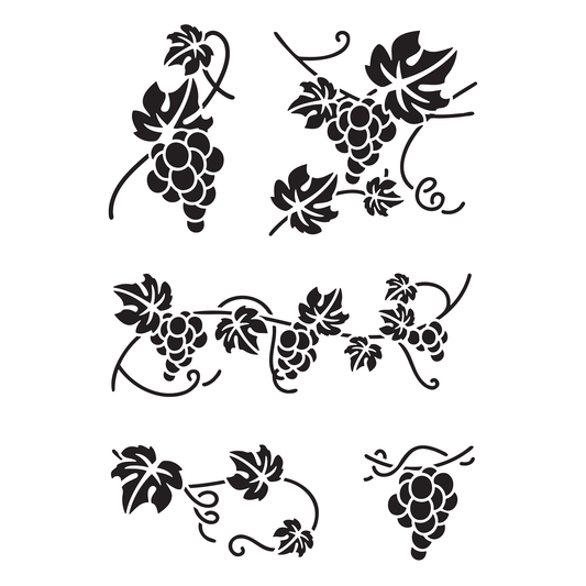 Reusable Stencil - Professional Quality - Grape Vine Collection - Made in the UK - Food Safe Non Adhesive -  White Laser Cut PET Material for Cakes, Cookies, Coffees, Serving Plates