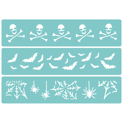 Reusable Stencil - Professional Quality - Halloween Borders - Made in the UK - Low Adhesive -  Blue Vinyl Material for Cardmaking, Canvas, Paper, Interior Decor, Layering