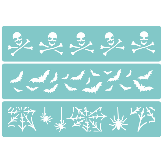 Reusable Stencil - Professional Quality - Halloween Borders - Made in the UK - Low Adhesive -  Blue Vinyl Material for Cardmaking, Canvas, Paper, Interior Decor, Layering