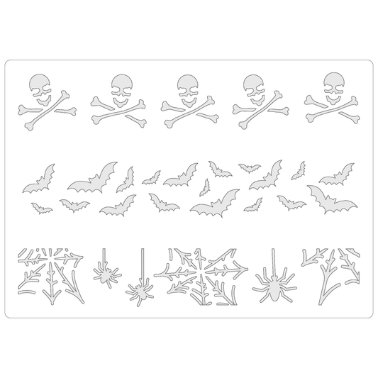 Reusable Stencil - Professional Quality - Halloween Borders - Made in the UK - Food Safe Non Adhesive -  White Laser Cut PET Material for Cakes, Cookies, Coffees, Serving Plates