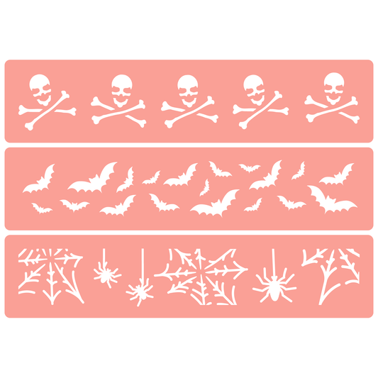 Reusable Stencil - Professional Quality - Halloween Borders - Made in the UK - High Adhesive -  Pink Vinyl Material for Glass, Mirrors, Bottles, Tiles, Wood