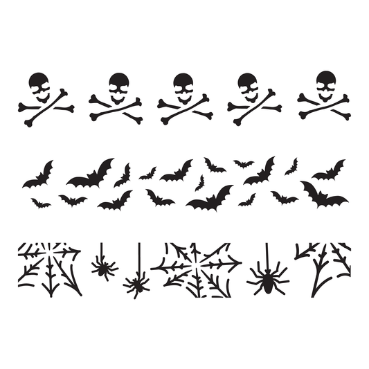 Reusable Stencil - Professional Quality - Halloween Borders - Made in the UK - Food Safe Non Adhesive -  White Laser Cut PET Material for Cakes, Cookies, Coffees, Serving Plates