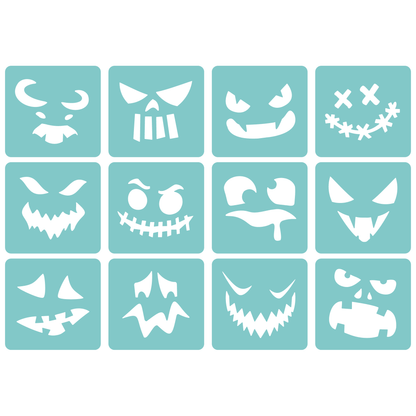 Reusable Stencil - Professional Quality - Halloween Faces - Made in the UK - Low Adhesive -  Blue Vinyl Material for Cardmaking, Canvas, Paper, Interior Decor, Layering