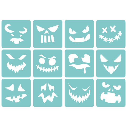 Reusable Stencil - Professional Quality - Halloween Faces - Made in the UK - Low Adhesive -  Blue Vinyl Material for Cardmaking, Canvas, Paper, Interior Decor, Layering