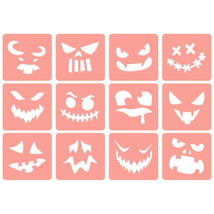Reusable Stencil - Professional Quality - Halloween Faces - Made in the UK - High Adhesive -  Pink Vinyl Material for Glass, Mirrors, Bottles, Tiles, Wood