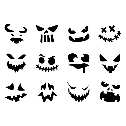 Reusable Stencil - Professional Quality - Halloween Faces - Made in the UK - Food Safe Non Adhesive -  White Laser Cut PET Material for Cakes, Cookies, Coffees, Serving Plates