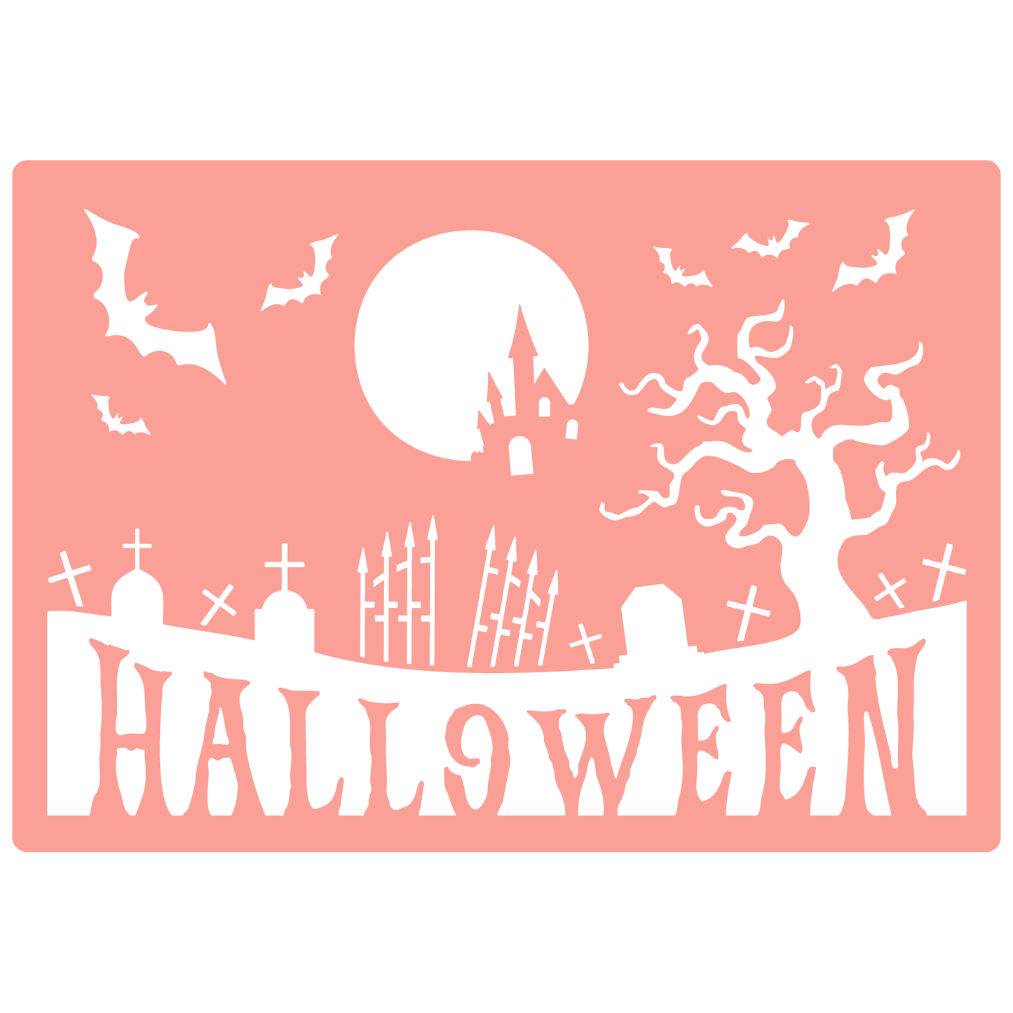 Reusable Stencil - Professional Quality - Halloween Graveyard - Made in the UK - High Adhesive -  Pink Vinyl Material for Glass, Mirrors, Bottles, Tiles, Wood