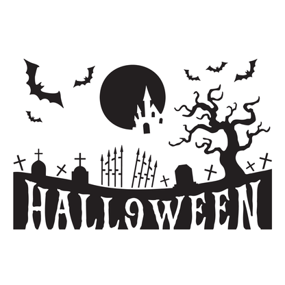 Reusable Stencil - Professional Quality - Halloween Graveyard - Made in the UK - High Adhesive -  Pink Vinyl Material for Glass, Mirrors, Bottles, Tiles, Wood