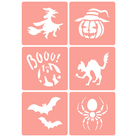 Reusable Stencil - Professional Quality - Halloween Icons - Made in the UK - High Adhesive -  Pink Vinyl Material for Glass, Mirrors, Bottles, Tiles, Wood