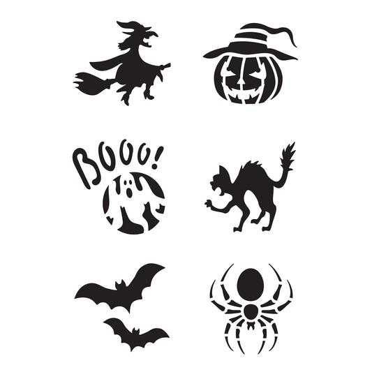 Reusable Stencil - Professional Quality - Halloween Icons - Made in the UK - Food Safe Non Adhesive -  White Laser Cut PET Material for Cakes, Cookies, Coffees, Serving Plates