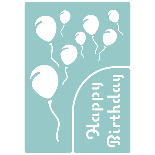 Reusable Stencil - Professional Quality - Happy Birthday Balloons - Made in the UK - Low Adhesive -  Blue Vinyl Material for Cardmaking, Canvas, Paper, Interior Decor, Layering