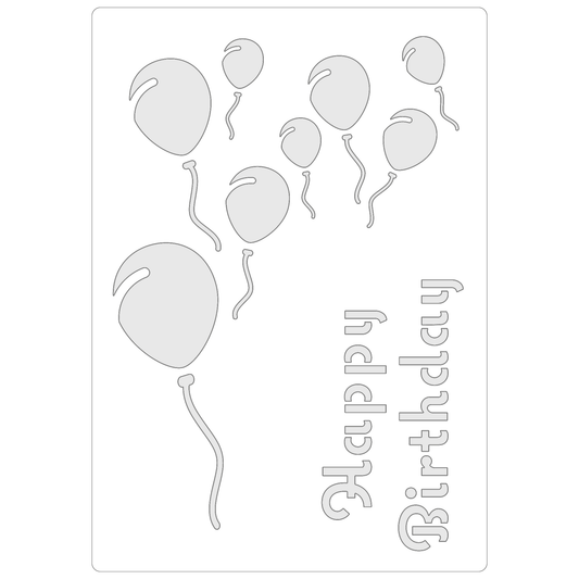 Reusable Stencil - Professional Quality - Happy Birthday Balloons - Made in the UK - Food Safe Non Adhesive -  White Laser Cut PET Material for Cakes, Cookies, Coffees, Serving Plates