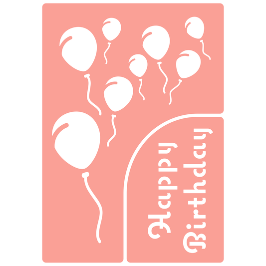 Reusable Stencil - Professional Quality - Happy Birthday Balloons - Made in the UK - High Adhesive -  Pink Vinyl Material for Glass, Mirrors, Bottles, Tiles, Wood