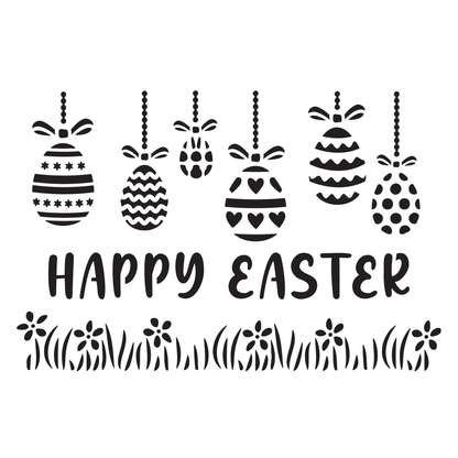 Reusable Stencil - Professional Quality - Happy Easter Baubles - Made in the UK - Food Safe Non Adhesive -  White Laser Cut PET Material for Cakes, Cookies, Coffees, Serving Plates
