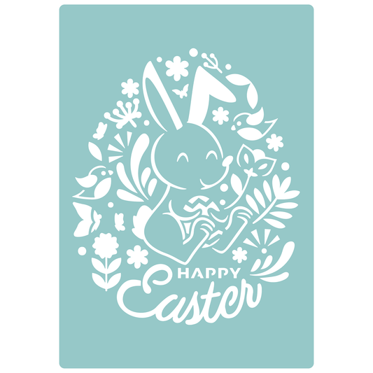 Reusable Stencil - Professional Quality - Happy Easter Bunny - Made in the UK - Low Adhesive -  Blue Vinyl Material for Cardmaking, Canvas, Paper, Interior Decor, Layering