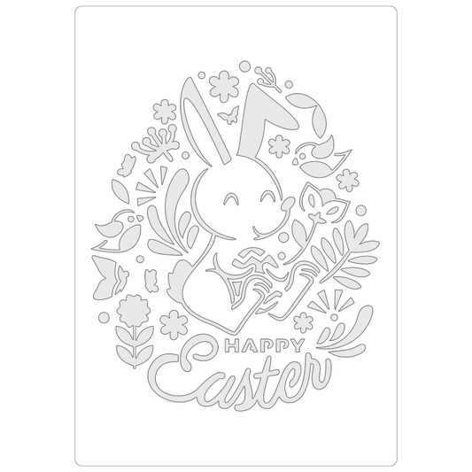 Reusable Stencil - Professional Quality - Happy Easter Bunny - Made in the UK - Food Safe Non Adhesive -  White Laser Cut PET Material for Cakes, Cookies, Coffees, Serving Plates