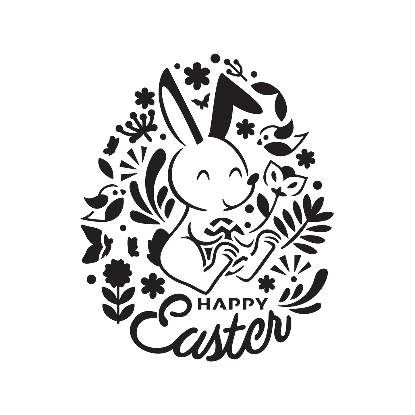 Reusable Stencil - Professional Quality - Happy Easter Bunny - Made in the UK - Food Safe Non Adhesive -  White Laser Cut PET Material for Cakes, Cookies, Coffees, Serving Plates
