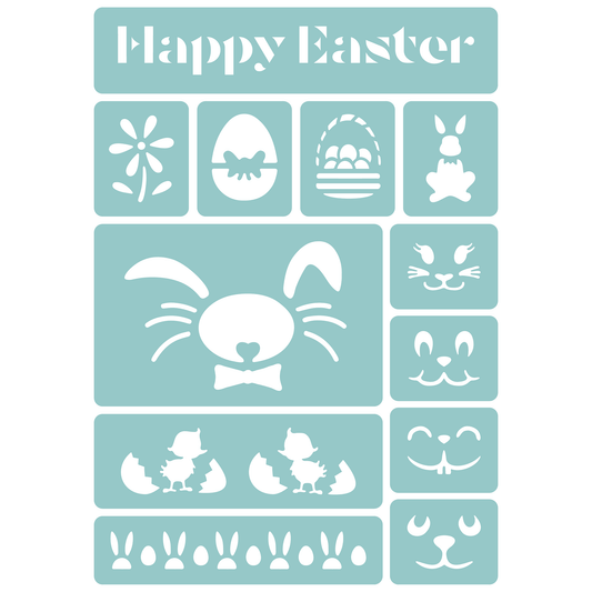 Reusable Stencil - Professional Quality - Happy Easter Collection - Made in the UK - Low Adhesive -  Blue Vinyl Material for Cardmaking, Canvas, Paper, Interior Decor, Layering