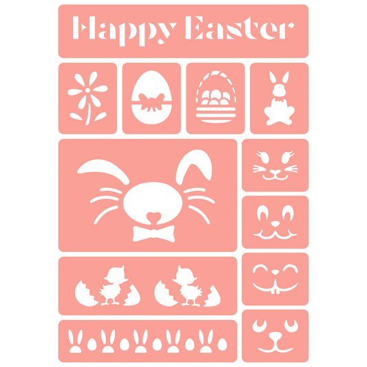 Reusable Stencil - Professional Quality - Happy Easter Collection - Made in the UK - High Adhesive -  Pink Vinyl Material for Glass, Mirrors, Bottles, Tiles, Wood